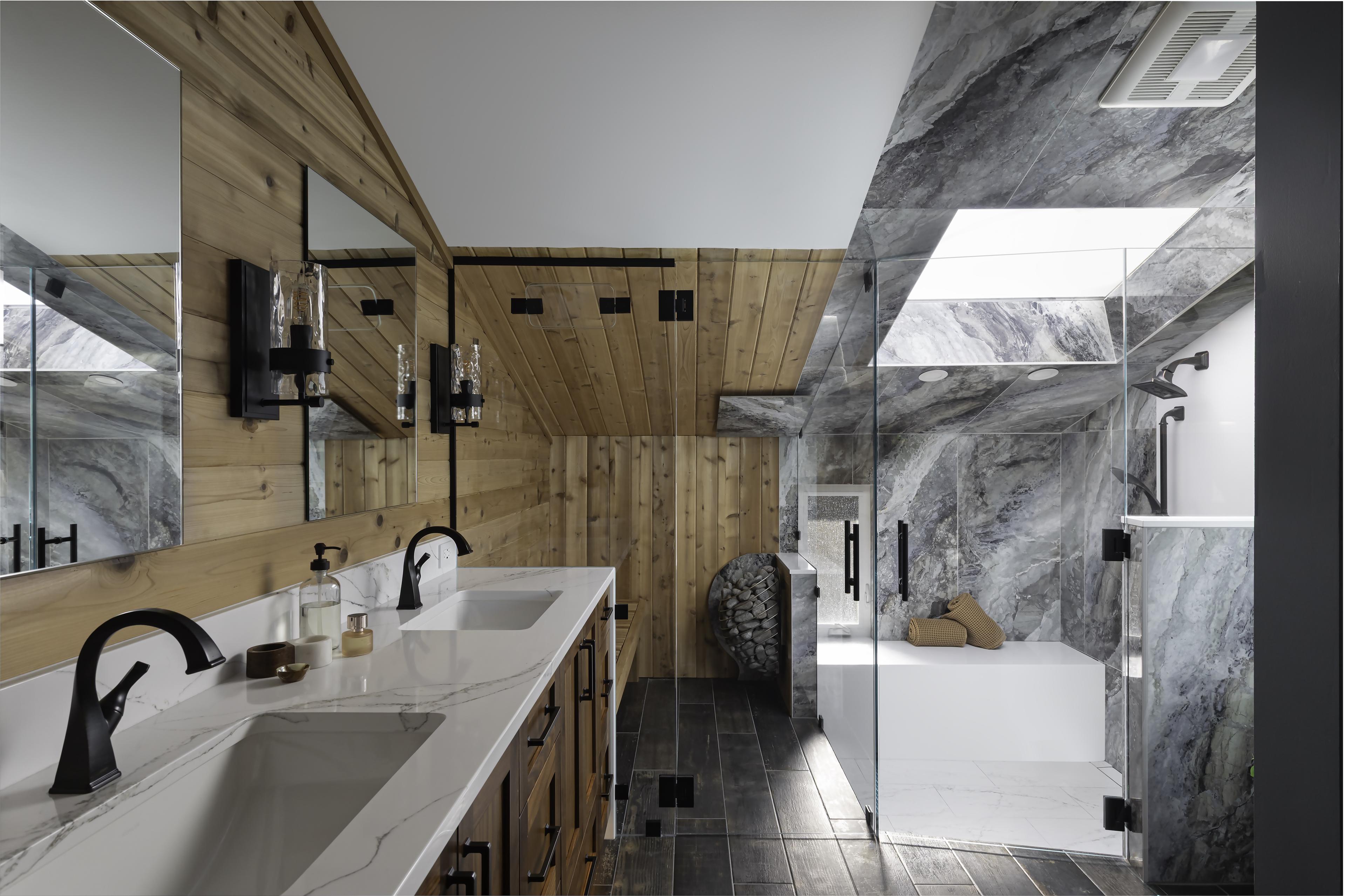 Kirkland tile bathroom remodel with custom vanity